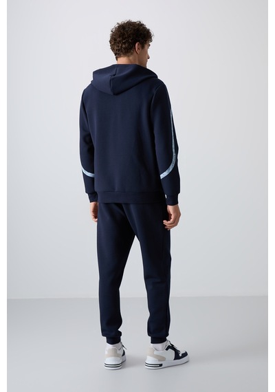 Tommy Life İndigo Pamuklu Kalın Yumuşak Dokulu Comfort Fit Baskılı Erkek Eşofman Takım - 85236 İndigo