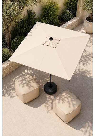Alubrella Krem Güneş Şemsiyesi Kare, 210/210 8 Telli, Su Geçirmez Kumaş, Bidonlu Bej