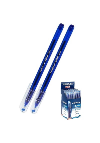 Mavi Tükenmez Kalem 1.0mm 2 Adet Pensan Büro Tipi Ballpoint Büro Plastik Kapaklı Tükenmez Kalem Mavi
