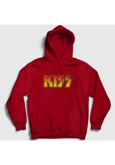 Presmono Unisex Logo Kiss Kapüşonlu Sweatshirt Kırmızı