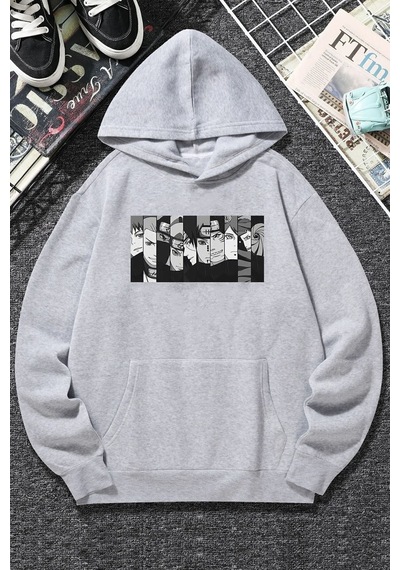 Uyguntarz Unisex Naruto Baskılı Sweatshirt Gri