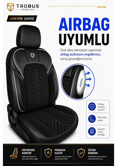 Geely Emgrand 2010-2012 Uyumlu Süvari Serisi Siyah Beyaz Oto Koltuk Kılıfı