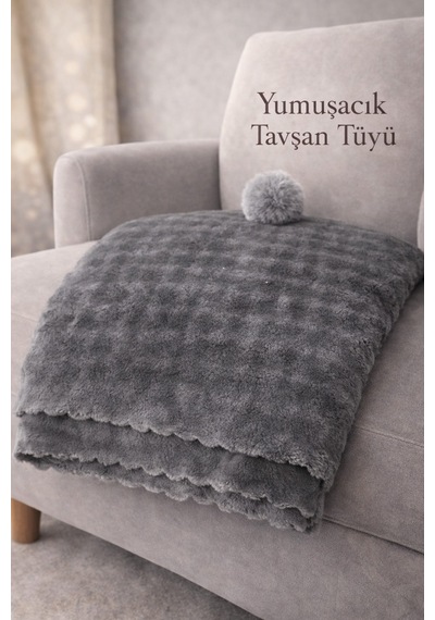 Tavşan Tüyü İthal Bubble Ultra Yumuşak Kaymaz Yıkanabilir Koltuk/çekyat Örtüsü 170x210 Büyük Ebat Antrasit