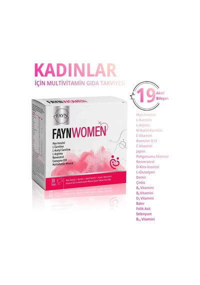 Faynwomen Kadınlara Özel Miyo-inositol, L-karnitin, Resveratrol, Koenzim Q10 Ve Multivitamin Gıda Takviyesi 30 Saşe