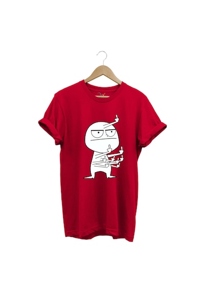Eğlenceli Komik Orta Parmak Tasarım Baskılı %100 Pamuk Regular Fit Kırmızı T-shirt Kırmızı