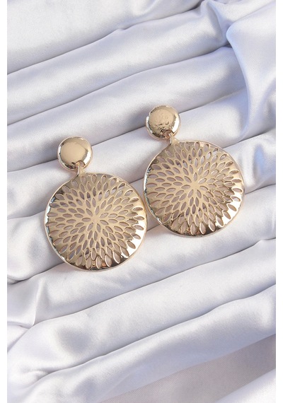 Muı Muı Pirinç Gold Renk Oval İşlemeli Küpe Çok Renkli