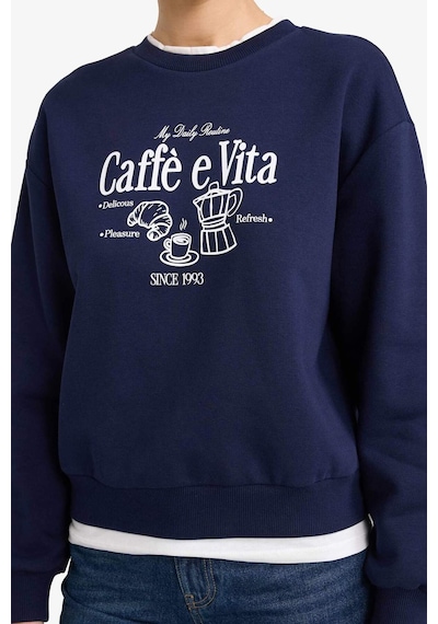 Defacto Relax Fit Bisiklet Yaka Baskılı Kalın Sweatshirt G6298ax25wnnv251 Lacivert-nv251