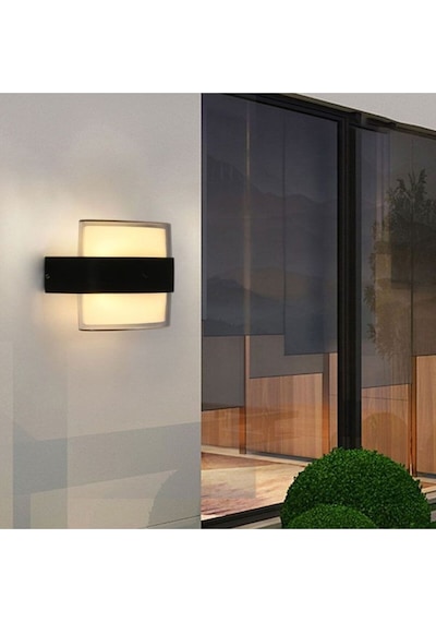 12 Watt Gün Işığı Ledli Dış Mekan, Balkon, Bahçe, Duvar, Teras, Kamelya, Veranda Apliği, Led Armatür Siyah