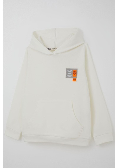 Breeze Kız Çocuk Sweatshirt Kapüşonlu Arma Detaylı 4-8 Yaş, Ekru Ekru