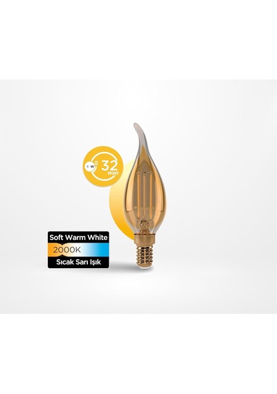 Panasonic Filament Ampul Mum Tipi E14 Flame 4w 360lm 2000k Gold Sıcak Sarı Işık