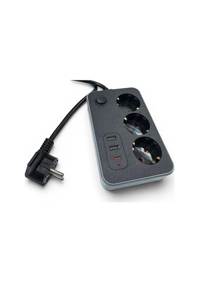 Forline 3 Soketli Type-c + 2 Usb Girişli 2metre Kablolu Akım Korumalı Grup Priz 2 M