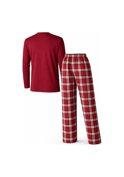 Mutlu City Erkek Mevsimlik Uzun Kollu 3 Düğmeli Ekose Alt Pijama Takımı 16649 Bordo