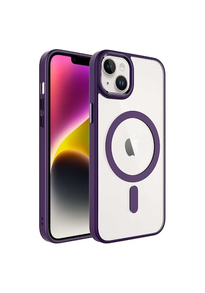 Zore İphone 14 Plus Uyumlu Wireless Şarj Özellikli Nvth Krom Magsafe Silikon Kılıf-derin Mor