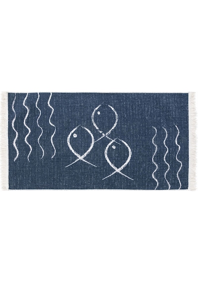 Mudo Home Larıssa Fısh Çift Taraflı Kilim Lacivert Beyaz 80x150 3627770