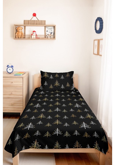 Siyah Çam Ağacı Genç Odası Tek Kişilik Pike Takımı-iskandinav Hardal 160x220cm Kapitone Yatak Örtüsü Hafif Kahve Çizgisi