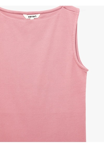 Koton Pamuklu Slim Fit Kolsuz Kayık Yaka Bluz Pembe 6sak10029ek Gül