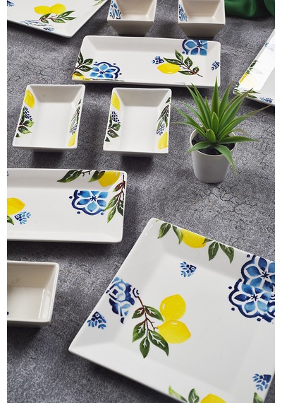 Piatti Naturali 12 Parça 4 Kişilik Limon Kahvaltı Takımı Handmade Sunum Set Çok Renkli