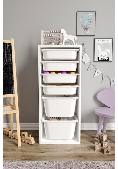 %100 Mdf - Large Mono 6 Sepetli Oyuncak Dolabı Beyaz
