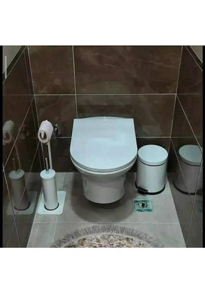 Lilyum Banyo Tuvalet Kağıtlık Askılı Fırçalı Ve Çöp Kovası Seti Beyaz