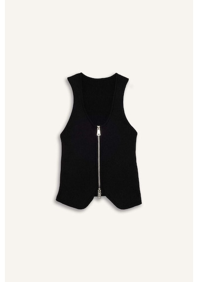 Defacto Slim Fit Dar Kesim U Yaka Fermuarlı Atlet G3619ax25wnbk27 Siyah