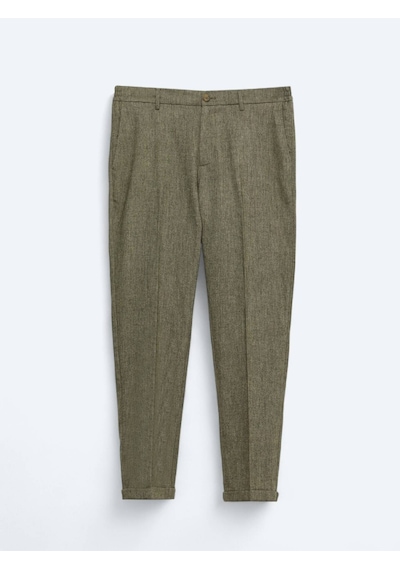 Kip Haki Dokuma Jogging Fit Casual Yün Karışımlı Pantolon Haki