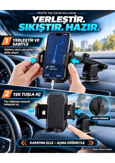 Dexxony Hp-a15 Vantuzlu Teleskopik Araç İçi Telefon Tutucu 360 Derece Döner Başlık Siyah