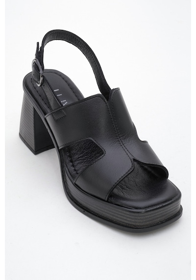 Luvishoes Luvi Shoes Kevın Siyah Cilt Hakiki Deri Kadın Platform Topuklu Sandalet Siyah Deri