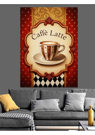 Caffe Latte Kahve Posteri Dekoratif Kanvas - Mdf Ahşap Tablo
