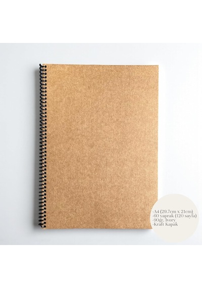 Çizgisiz Spiralli Not Defteri, A4 Boyut 21x29,7 Cm , 60 Yaprak, 90gr. Ivory Kağıt, Ofis İçin İdeal Siyah Kapak