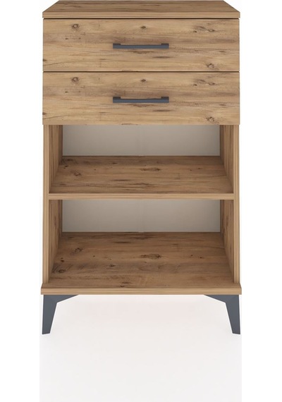 Arges Komodin Tek Raflı 2 Çekmeceli 60x30x96 Çam-çam Çam