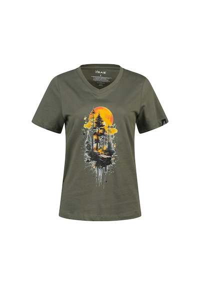 2as Alone Baskılı V Yaka Kadın T-shirt 413 Haki