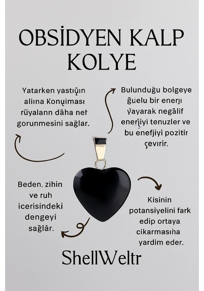 Kadın Kolye Dora Kadın Kolye Siyah Obsidyen Taşı Kalp Detaylı Gümüş Şık Kolye Çok Renkli