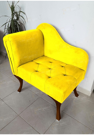 Yeni Model Tekli Köşe Koltuğu Josefin Bench Ceviz Ayak Sarı