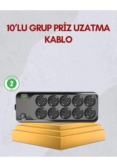 10 Prizli Uzatma Kablosu Termal Koruma Usb Type-c Hızlı Şarj 2500w Standart