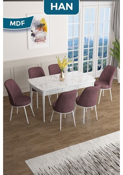 Canisa Han Serisi, 70x114 Açılabilir Mdf Masa Takımı, Beyaz Mermer Desen Masa Ve 6 Gülkurusu Sandalye Masa Beyaz Mermer Desen Sandalye Gülkurusu Canisa Han Serisi, 70x114 Açılabilir Mdf Masa Takımı, Beyaz Mermer Desen Masa Ve 6 Gülkurusu Sandalye Masa Beyaz Mermer Desen Sandalye Gülkurusu