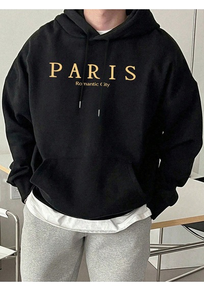 Startmore Startmoreparis Romantik Şehir Baskılı Erkek Rahat Günlük Sweatshirtler Spor Yumuşak Kapüşonlu Üstler S Siyah