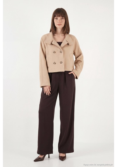 Lela Dik Yaka Düğmeli Kısa Kaşe Mont Kadın Kaşe Mont 611aw115 Camel