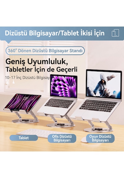 Laptop Notebook Tablet İçin Metal Stand Ayarlanabilen 360 Derece Dönebilen Ergonomik