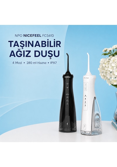 Npo Nicefeel Fc5610 Şarjlı Taşınabilir Ağız Duşu 4 Modlu 280 Ml Ipx7 Diş Teli Ve Protez Bakımı Siyah