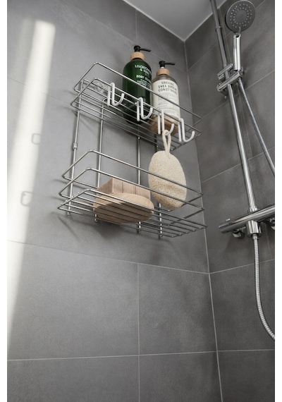 Sas Haus Lüks Krom Metal 2 Katlı Banyo Rafı Şampuanlık Ve Duş Rafı Askılı Yapışkanlı Duvara Monte Tş-02 Krom