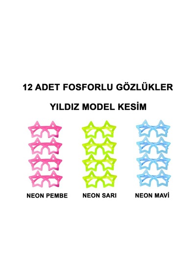 Fosforlu Yıldız Model Glow Parti Gözlüğü Karanlıkta Yanan Gözlükler 12 Adet - Zmff-707771 18