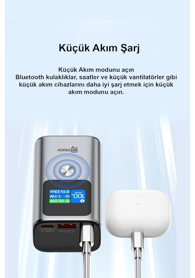 10.000mah Ultra Hızlı Şarj 55w Tft Ekranlı Powerbank - Premium Serisi Gri  -  Siyah