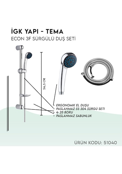İgk Yapı - Tema Econ Sürgülü Duş Seti 51040 Krom