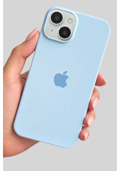 Iphone 13-14 Uyumlu Kılıf Logolu Lansman Soft Yumuşak Içi Kadife Silikon Kapak Baby Blue