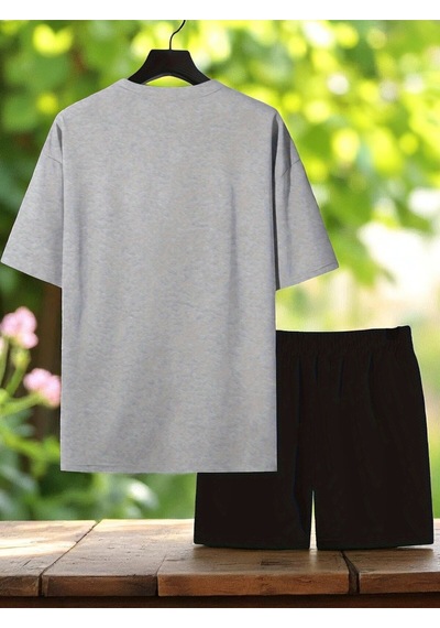 Uyguntarz Unisex Dr. Ayı Tasarım Basklı Tshirt Şort Takımı Gri