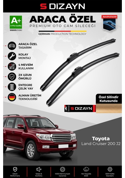 S-dizayn Toyota Land Cruiser 200 J2 Ön Cam Silecek Seti 2008 Üzeri Premium Araca Özel 60-55 Cm A+ Kalite
