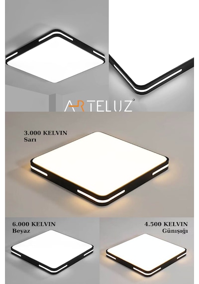 Kare Model Modern Plafonyer Avize 50x50 Cm Siyah