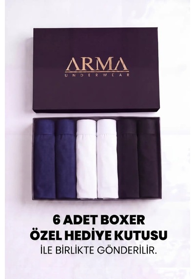 Astrid T Özel Seri Avantajlı Paket Çeyizlik Erkek Premium Bambu Renkli Boxer 6'lı 2 Siyah 2 Beyaz 2 Laci