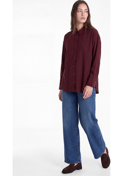 Lcw Modest Bordo Çizgili Kadın Gömlek