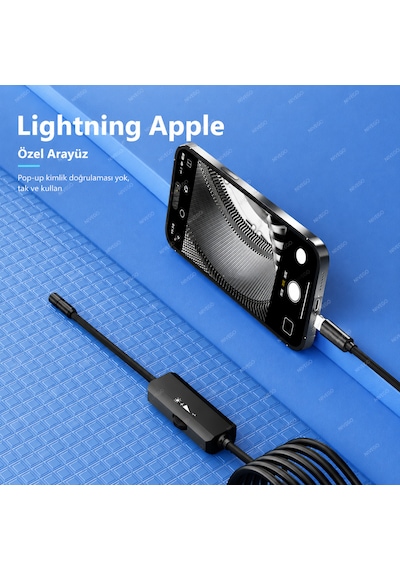 Endoskop Yılan Kamera İphone Uyumlu Led'li 5 Metre 7 Mm Sert Kablo 2mp Full Hd